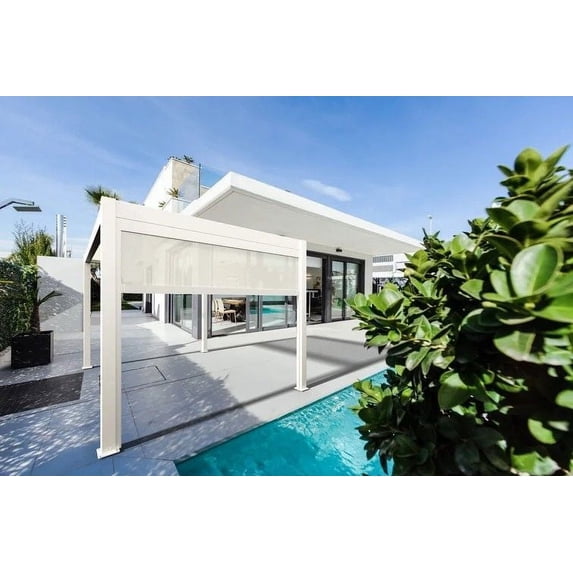 Wind Resistant Manual Side Shade/Screen for Villa Pergola, 13 ft., White