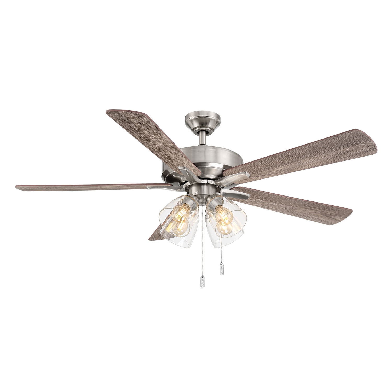 Nickel 52" Ceiling Fan with Clear Glass Shades and LED Lighting