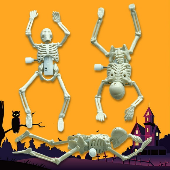 Wind Up Skeleton Toy for Halloween, 6.1 Inch Creepy Crawling Plastic Skeleton with Clockwork Motor, Animated Pranks Horror Decor, Party Favor Gift for Kids Adults