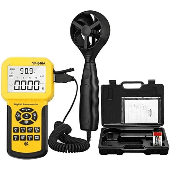 Wind Speed Meter, HVAC Pro Handheld Anemometer, CFM Wind Speed Meter Gauge Measures Wind Speed Wind Flow Wind Temperature CMM Air Velocity Flow Volume Meter with Backlight Max/Min/Avg 846A