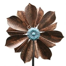 Wind Spinner, 60 inch Metal Wind Spinner, 360° Dual Direction Kinetic Wind Spinners with Bronze Leaves and Blue Flower Core, Windmill for Outdoor Yard Patio Lawn & Garden