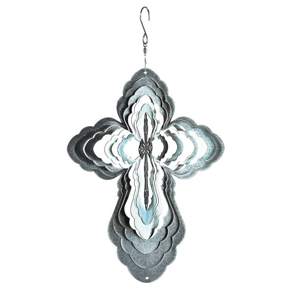 Dicksons WS-6 Cut Cross Shaped Ombre Blue 12 x 6 Stainless Steel Outdoor Porch Deck Balcony Wind Spinner with Hanger