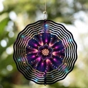 Wind Spinner Mandala -Solar Powered, LED Lights,10 Inch Laser Cut Stainless Steel Wind Spinners Outdoor, 3D Kinetic Hanging Sculpture, Rustproof Metal Garden Decor Yard Art, Unique Gift