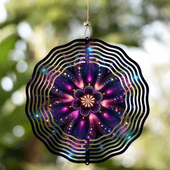 Wind Spinner Mandala -Solar Powered, LED Lights,10 Inch Laser Cut Stainless Steel Wind Spinners Outdoor, 3D Kinetic Hanging Sculpture, Rustproof Metal Garden Decor Yard Art, Unique Gift