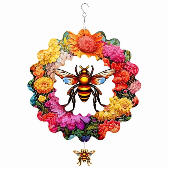Wind Spinner Outdoor,Flowering Bee Mandala Wind Chimes Winds Mandala Hanging Wind Spinners for Outdoor Indoor Decoration