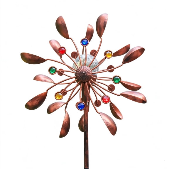 Wind Spinner Outdoor Metal Multicolor Seasonal LED Lighting Solar Powered Glass Ball with Kinetic Wind Spinner Dual Direction for Patio Lawn & Garden