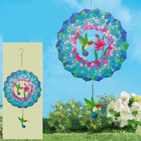 Wind Spinners Hanging 3D Metal Garden Wind Sculptures 12 inch Outdoor Garden Wind Catcher Magical Kinetic Hanging Hummingbird Wind Spinner for Balcony Garden Yard Patio Decoration