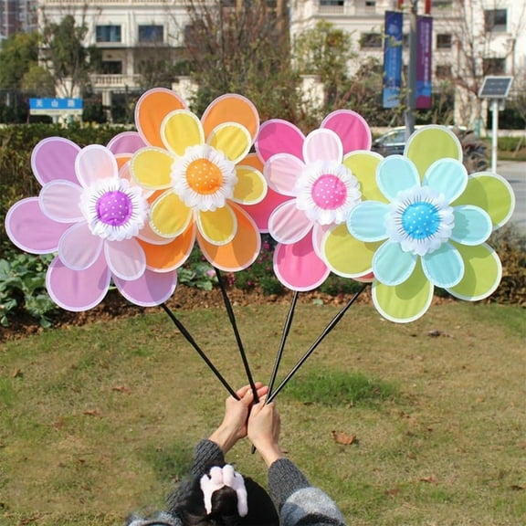 Wind Spinners Kids,Pinwheels Eye Catching Colorful Double Layer Windmill Pinwheels with Stakes E