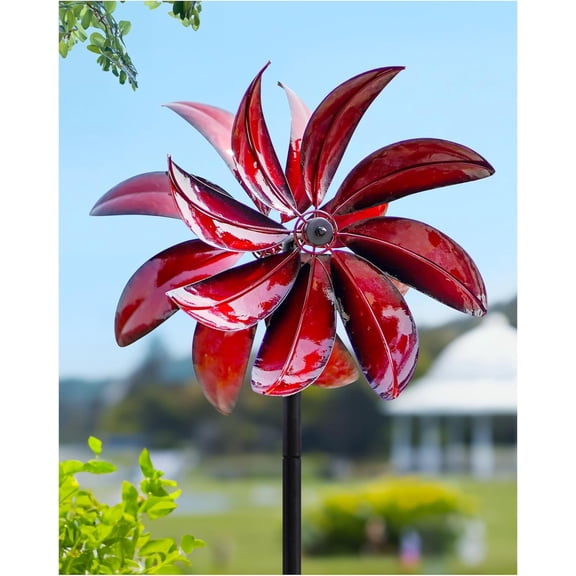 Wind Spinners Outdoor - Red Metal Windmill with Stake for Yard and Garden, Kinetic Wind Sculptures & Spinners, Gift Decor Ideas for Garden Lovers