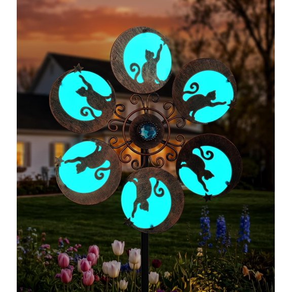 Wind Spinners Outdoor for Yard & Garden  10x54 Metal Spinner with Reflective Acrylic Gem, Single Layer Spinner, Decorations Soft Nighttime Light Lawn Patio