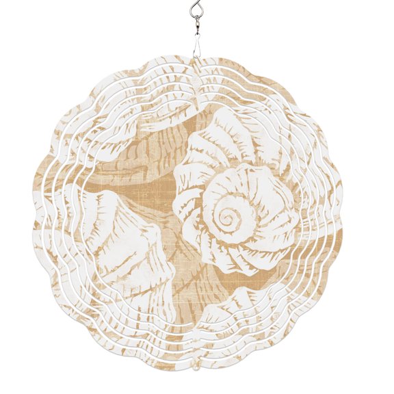 Wind Spinners for Yard and Garden Beige Coastal Shells Wind Spinner Ocean Conch Marine Life 3D Metal Stainless Steel Wind Sculptures Outdoor Patio Hanging Ornament 8 Inch