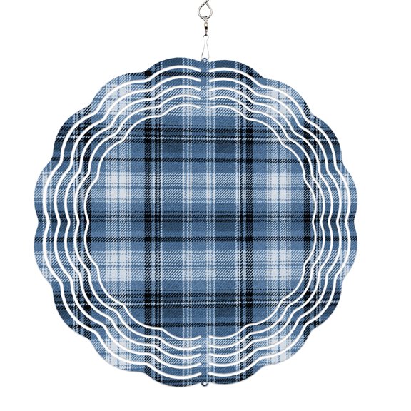 Wind Spinners for Yard and Garden Blue Checked Plaid Wind Spinner Stripes Woven Grid 3D Metal Stainless Steel Wind Sculptures Outdoor Patio Hanging Ornament 8 Inch