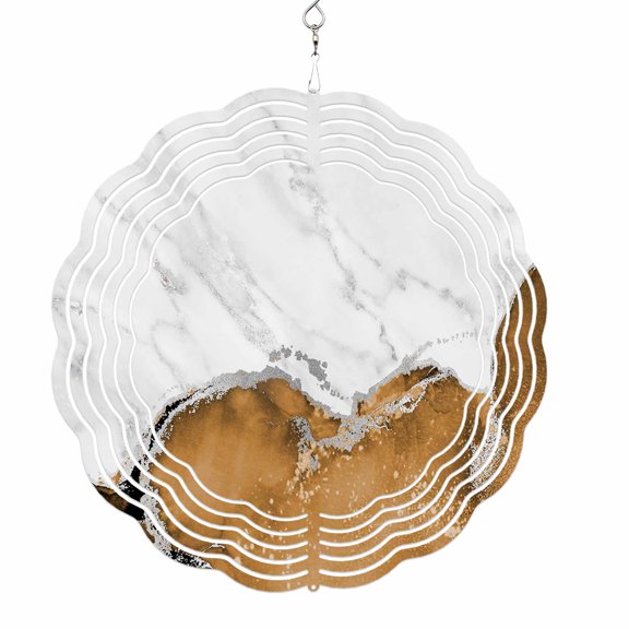 Wind Spinners for Yard and Garden Brown Marble Wind Spinner White Modern Abstract Art Luxury Fluid 3D Metal Stainless Steel Wind Sculptures Outdoor Patio Hanging Ornament 10 Inch