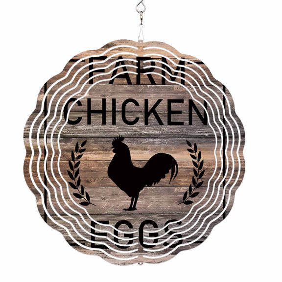 Wind Spinners for Yard and Garden Chicken Eggs Wind Spinner Farmhouse Animal Brown Wood Grain 3D Metal Stainless Steel Wind Sculptures Outdoor Patio Hanging Ornament 8 Inch