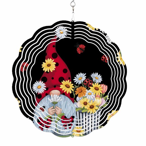 Wind Spinners for Yard and Garden Daisy Gnome Wind Spinner Flower Spring Floral Black 3D Metal Stainless Steel Wind Sculptures Outdoor Patio Hanging Ornament 8 Inch
