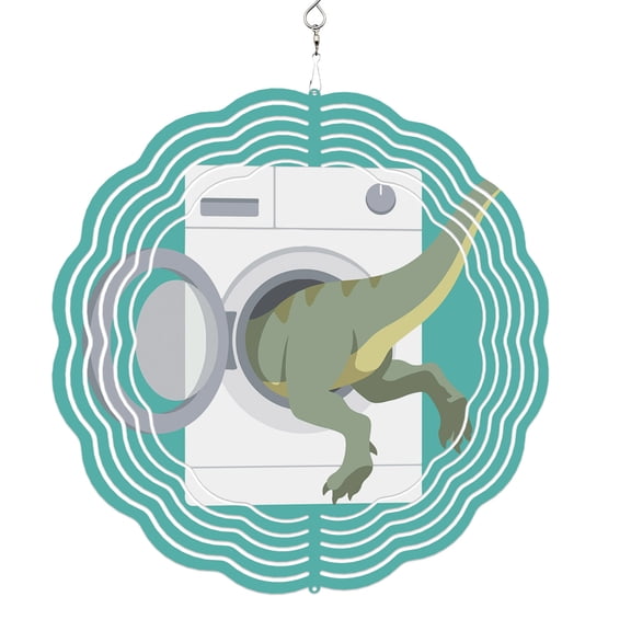 Wind Spinners for Yard and Garden Green Dinosaur into Washer Wind Spinner Funny Animal Teal 3D Metal Stainless Steel Wind Sculptures Outdoor Patio Hanging Ornament 10 Inch