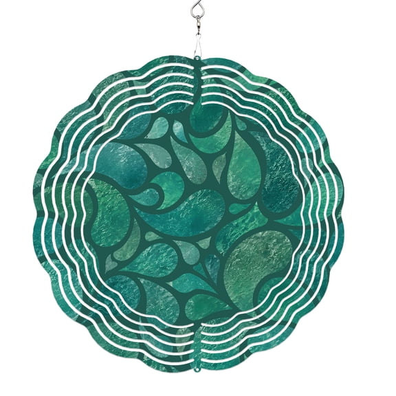 Wind Spinners for Yard and Garden Green Swirling Paisley Droplets Wind Spinner Watery Spots 3D Metal Stainless Steel Wind Sculptures Outdoor Patio Hanging Ornament 8 Inch