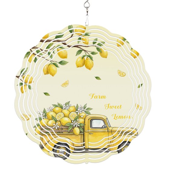 Wind Spinners for Yard and Garden Lemon Truck Wind Spinner Yellow Summer Fruit Branches 3D Metal Stainless Steel Wind Sculptures Outdoor Patio Hanging Ornament 10 Inch