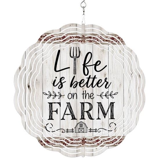 Wind Spinners for Yard and Garden Life Is Better on The Farm Wind Spinner Farmhouse Wood Grain 3D Metal Stainless Steel Wind Sculptures Outdoor Patio Hanging Ornament 8 Inch