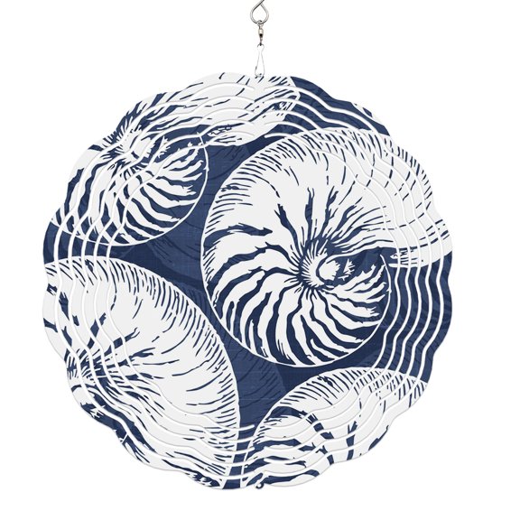 Wind Spinners for Yard and Garden Navy Blue Shell Wind Spinner Coastal Conch Ocean Marine Life 3D Metal Stainless Steel Wind Sculptures Outdoor Patio Hanging Ornament 8 Inch