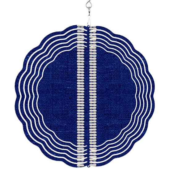 Wind Spinners for Yard and Garden Navy Blue Woven Linen Wind Spinner Stripes Grain Textile Texture 3D Metal Stainless Steel Wind Sculptures Outdoor Patio Hanging Ornament 8 Inch