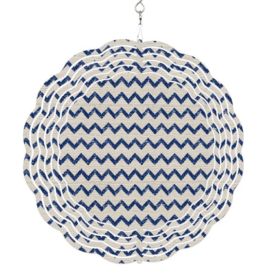Wind Spinners for Yard and Garden Navy Blue Zigzag Lines Wind Spinner Chevron Stripes Waves 3D Metal Stainless Steel Wind Sculptures Outdoor Patio Hanging Ornament 8 Inch