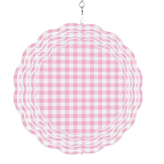 Wind Spinners for Yard and Garden Pink Buffalo Plaid Wind Spinner Pastoral Checkered 3D Metal Stainless Steel Wind Sculptures Outdoor Patio Hanging Ornament 8 Inch