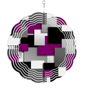 Wind Spinners for Yard and Garden Purple Geometric Wind Spinner Modern Abstract Checkered 3D Metal Stainless Steel Wind Sculptures Outdoor Patio Hanging Ornament 8 Inch