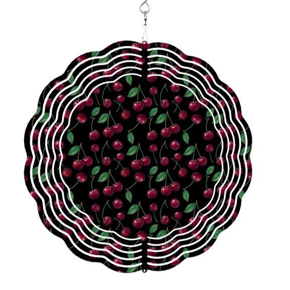Wind Spinners for Yard and Garden Red Cherry Wind Spinner Summer Tropical Fruit 3D Metal Stainless Steel Wind Sculptures Outdoor Patio Hanging Ornament 10 Inch