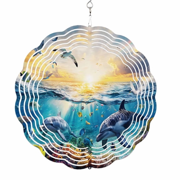 Wind Spinners for Yard and Garden Shark Seagull Wind Spinner Coral Fish Ocean Marine Life 3D Metal Stainless Steel Wind Sculptures Outdoor Patio Hanging Ornament 8 Inch