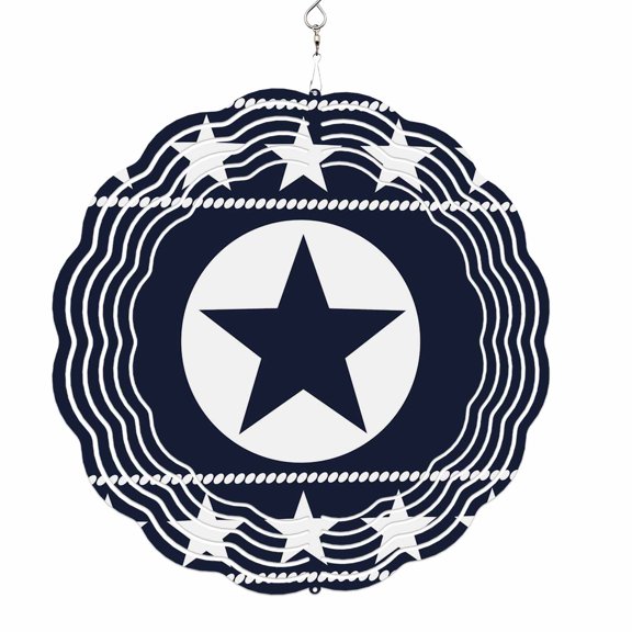 Wind Spinners for Yard and Garden Western Texas Star Retro Wind Spinner Tribal Navy Blue 3D Metal Stainless Steel Wind Sculptures Outdoor Patio Hanging Ornament 8 Inch
