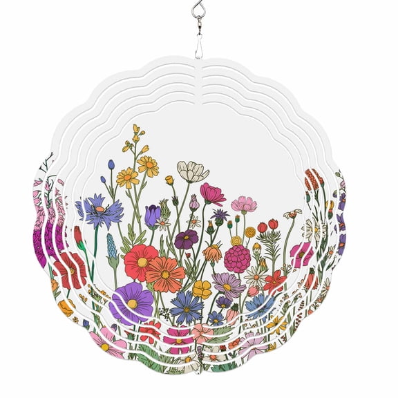 Wind Spinners for Yard and Garden Wildflower Wind Spinner Herb Flower Botanical 3D Metal Stainless Steel Wind Sculptures Outdoor Patio Hanging Ornament 10 Inch