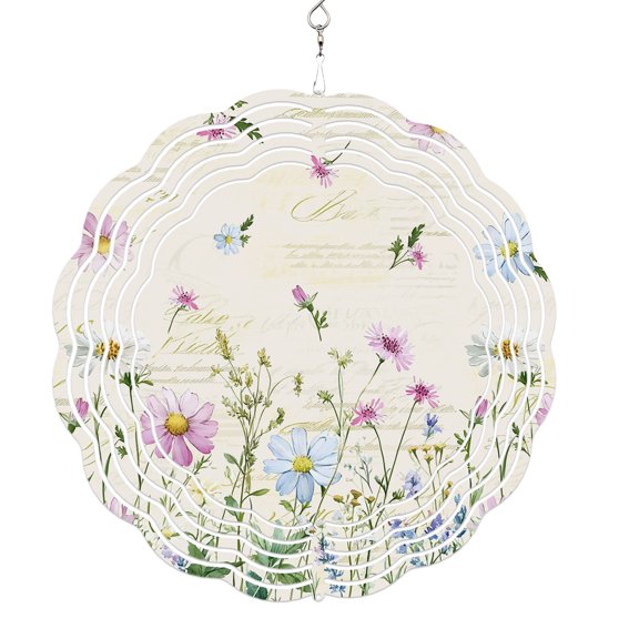 Wind Spinners for Yard and Garden Wildflowers Wind Spinner Vintage Floral Herbs Fields 3D Metal Stainless Steel Wind Sculptures Outdoor Patio Hanging Ornament 10 Inch