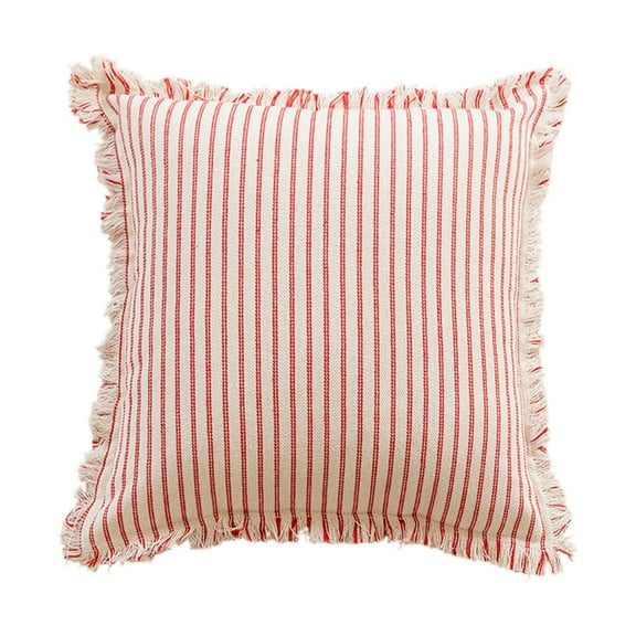 Wind Stripe Tassel Throw Pillow Cover - Blue Linen Cushion Case for Sofa & Living Room Decor, 45x45cm, Invisible Zipper, Soft & Durable, Outdoor Use