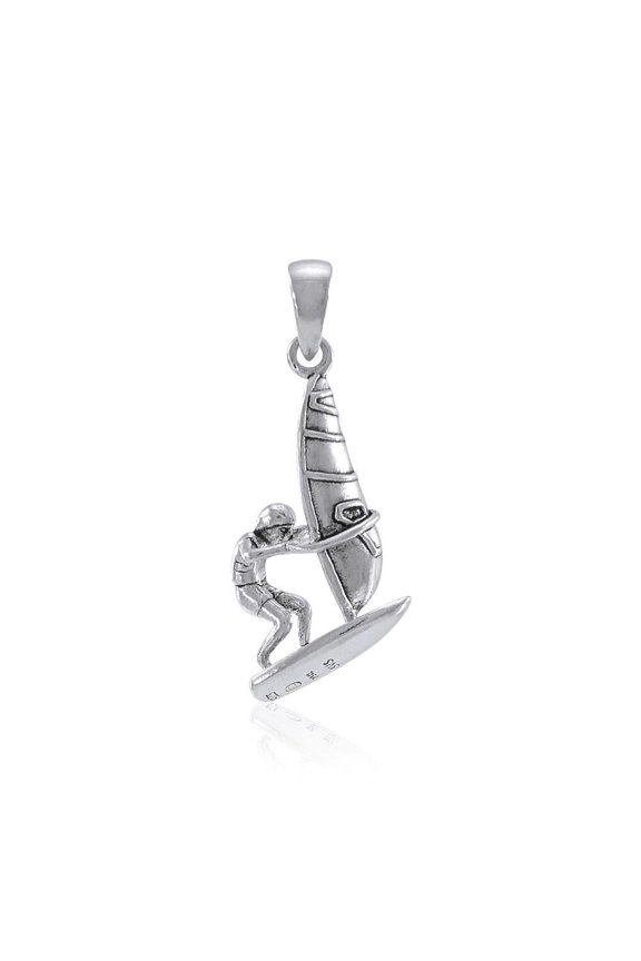 Wind Surfer 925 Sterling Silver Pendant Surfing Ocean Adventure Sport Jewelry