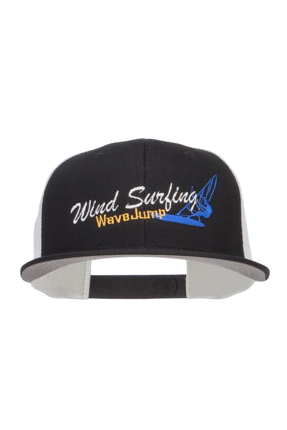 Wind Surfing Embroidered Snapback Mesh Cap - White Black OSFM