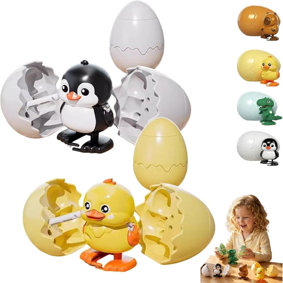 Wind Up Surprise Eggs, Animal Hatching Surprise Egg Toy, Easter’s Latest Gift, Boom Easter Eggs That Pop Open to Walking Dinosaurs, Penguin, Duck, Capybara (Penguin+Duck)