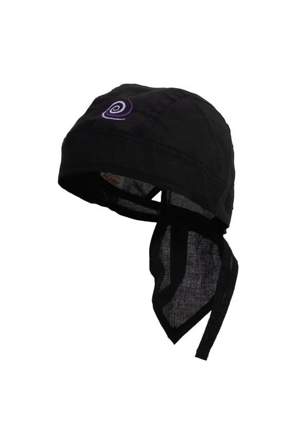 Wind Swirl Embroidered Cotton Poplin Biker Style Head Wrap - Black OSFM