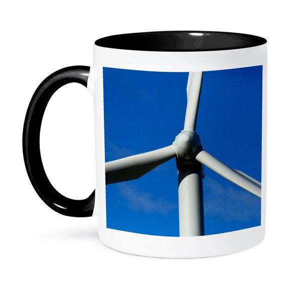 3dRose, Wind turbine at Mt Stuart wind farm, South Otago, New Zealand., 11oz Two-Tone Black Mug
