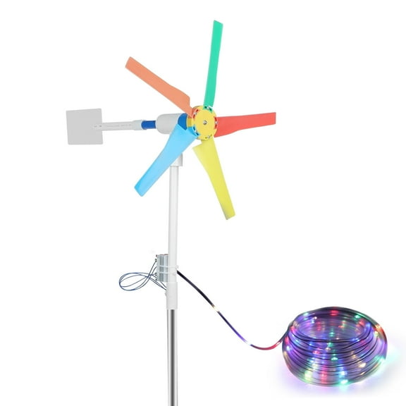 Wind Turbine Power Generator Model Kit With Led Night Light Weather Vane Spinner Garden Yard Rainbow Windmills