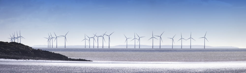 Wind Turbines Along The Coast Solway Firth Dumfries Scotland Canvas Art - John Short Design Pics (44 x 13)