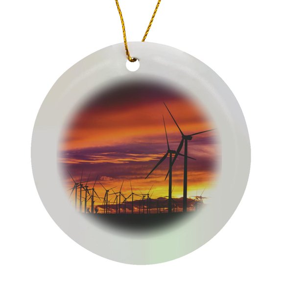 3drose, Wind Turbines at Sunset, Mojave, California, Usa, Circle Porcelain Ornament