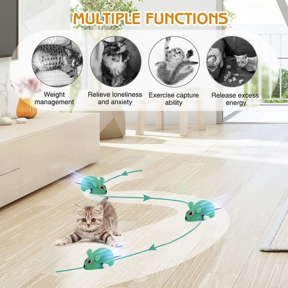Wind Up Clockwork Mouse Cat Toy, Flocking Simulation Mouse Interactive Cat Toys for Indoor Self Play to Relieve Boredom,Green