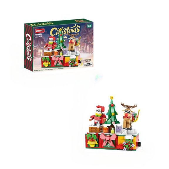 Wind-Up Movable Christmas Brick Kit 570 Pieces 3 Styles Santa Reindeer Xmas Tree Building Blocks Desktop Ornament