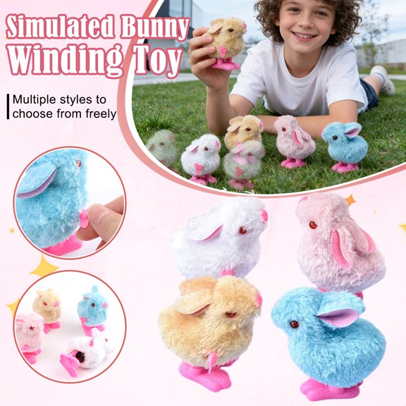 Wind-Up Plush Bunny Toy, Soft Stuffed Rabbit with Wind-Up Mechanism, Random Color, Ideal Gift for Kids & Toddlers