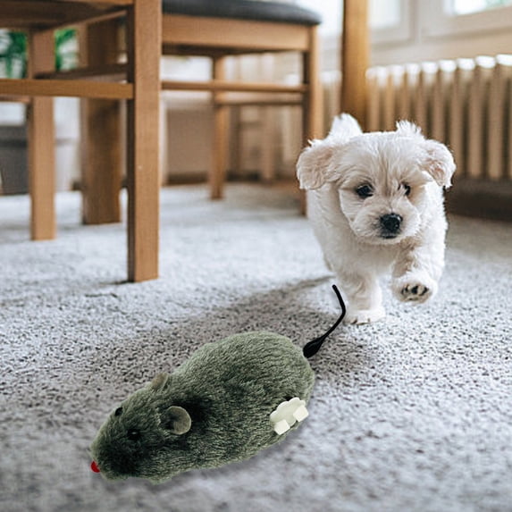 Wind Up Plush Mouse Toy with Moving Tail Interactive Pet Plaything for Cats and Dogs 6.3 Inch