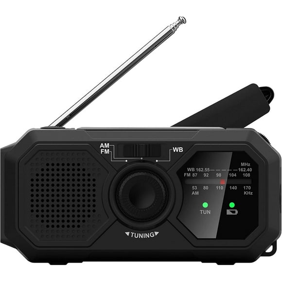 Portable NOAA Weather Radio, Solar Hand Crank Emergency Radio with Flashlight, Best Reception, SOS Alarm, 1200 mAh Rechargeable Battery Powered Radio Phone Charger, for Camping Emergency