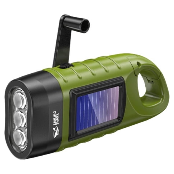 Wind Up Solar Flashlight, Rechargeable Hand Crank Portable Camping Light, 800 Lumens LED, ABS