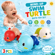 Happy Hatch Wind-Up Swim Turtle Bath Toys for Toddlers 1-3, 3-Pack Colorful Swimming Turtle Water Toys, Floating Bath & Pool Toys for Kids, Preschool Water Play Gift