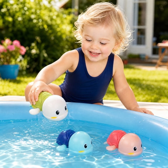 Wind-Up Swimming Turtle Bath Toys for Toddlers – Battery-Free Mechanical Swim Motion, Mold-Resistant & Safe Non-Toxic Plastic, 3-Piece Pastel Set for Bath Time, Baby Bathtub, Pools